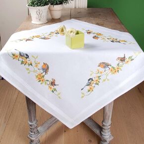 Vervaco Cross Stitch Tablecloth Kit, 32 x 32 inch, Songbirds