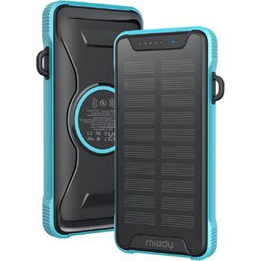 Miady 20000mAh Wireless Solar Power Bank USB-C 20W Fast Charging, Waterproof Battery Pack Charger for Outdoor Camping, Compact Solar Portable Charger for iPhones and Android Smartphones