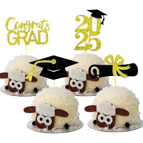 التخرج Cupcake Toppers 2025 لوازم الحفلات ، 24 PCS اختيارات الطعام/المقبلات لفئة 2025 مصغرة من الديكورات الكعكة ، دبلوم ، 2025 ، مجموعة التخرج 24 قطعة