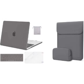 MOSISO Faux Suede Leather Laptop Sleeve&Compatible with MacBook Pro 13 inch Case M2 2023-2016 A2338 M1 A2251 A2289 A2159 A1989 A1708 A1706, Keyboard Cover&Screen Protector&Storage Bag, Gray&Space Gray