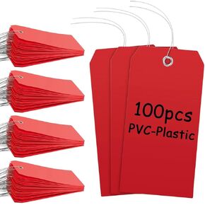 100 قطعة علامات الشحن الأسلاك المسبقة ، والدموع والمقاومة للماء PVC-Plastic ، 4.7 "× 2.36" علامات تعليق الورق مع معزز