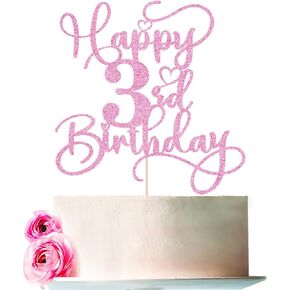 Pink Happy Happy Birthday Cake Topper 1pcs Glitter Cake Topper لعيد ميلاد واحد/ذكرى مواد زخارف كعكة الحفلات (21)