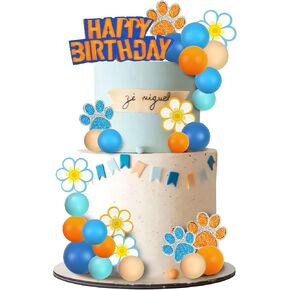 36 PCS Dog Paw Cake Toppers Boho Blue Orange Ball Cake Decorations for Dog Thief Distric