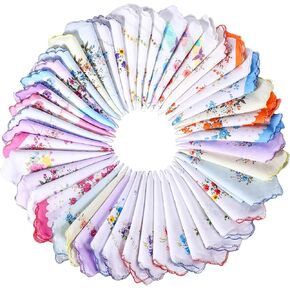 45 Pieces Vintage Floral Print Handkerchiefs Women Soft Hankies Ladies Hankies