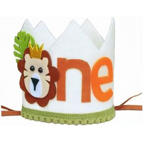 molchagar Jungle Safari Wild One Birthday Hat,Lion 1st Birthday Crown,Baby Boy First Bday Photo Props Cake Smash