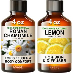 زيت البابونج العطري الروماني للاسترخاء ناشر وزيت الليمون لتنظيف الجلد - 100 ٪ من الزيوت العطرية العطرية الطبيعية - 2x4 fl oz - kukka