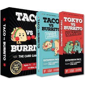 لعبة بطاقات Taco vs Burrito و 2 حزمة التوسع - لعبة العائلة العائلية ولعبة الحفلات للأطفال والمراهقين والبالغين - 2-8 لاعبين - لعبة البطاقات الإستراتيجية الشائعة بشكل مدهش بشكل مدهش