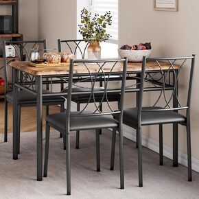IDEALHOUSE Dining Table Set for 4, Kitchen Table and Chairs Set for 4, Rectangular Kitchen Table Set, 5 Piece Small Dining Table Set with Upholstered Chairs for Apartment, Small Space, Retro Brown