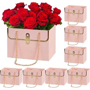 BEISHIDA Multi Flower Gift Bags for Bouquets,4PCS Rectangle Flower Bouquet Box with Handle for Bouquet Packaging Floral Wrap Florist Supplies Basket Graduation Wedding Valentine Gift Craft(8.6x3.9x13 in)