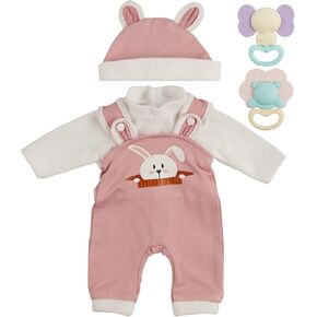 Babeside 5 PCS Baby Doll Doll الملابس والملحقات المحددة للدمى 18 بوصة ، ونمط أرنب لطيف وزرة دمية الطفل مع لعبة حشرجة الموت لفتيات الدمى 18 بوصة ، والبيضاء والوردي