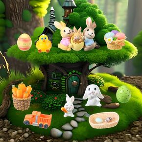 Civaner 15 PCS Decorations Easter Decorations Bunny Decore Decor Mini Resin Eggs Rabbits Decor Mini For Easter Table Room Home Home Tank Decor