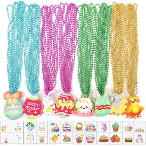 120 PCS Easter Party Associory ، 48 PCS Easter Develgaces Beaded Beaded With Chick Egg Rabbit Pendants و 72 PCS Tattoos Tattoos المؤقتة لصالح حفلات عيد الفصح