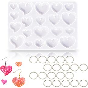 Heyiminy 3Pcs Resin Jewelry Molds, Jewelry Molds for Epoxy Resin, Resin Silicone Molds with 40Pcs Jump Rings, Resin Jewelry Making Kit with Hole for DIY Crafts Pendant Earring Necklace (Heart)