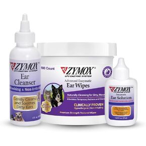 محلول أذن Zymox الأنزيمي للكلاب والقطط ، مناديل الأذن ، ومنظف الأذن - حزمة المنتج - للآذان القذرة ، الشمعية ، الرائحة وتهدئة التهابات الأذن