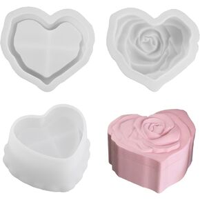 2 PCS Heart Shape Resin Jar Mold with Lid Heart Shape Box Silicone Mold 3D Valentine Candle Holder Resin Casting Molds Planter Vessel Craft Molds for Earrings Necklaces Lipsticks Candy Storage