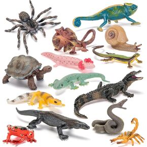 14pcs التماثيل الزواحف التماثيل ، ألعاب البرمائيات الصحراوية ديوراما مع axolotl ، السحلية ، الأفعى ، العنكبوت ، التنين komodo ، التمساح حيوانات مطيرة بالدماء الباردة.