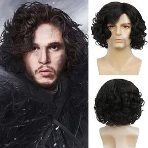 Kaneles Men's Wig Dark Brown Long Curly Natural Hair Wig Costume Halloween Cospaly Party Wigs