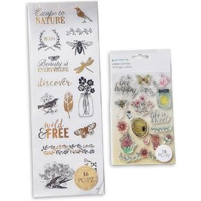 Garden Insects Crafting Kit - Rubber Stamps and Stickers - 34 Piece
