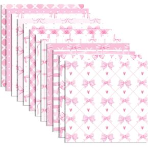 24 Sheets Pink Bow Pattern Paper 12" x 12" Pink Bow Scrapbook Paper Pad Double-Sided Bow Theme Patterned Decorative Craft Papers Folded Flat for DIY Background Card Making Scrapbooking