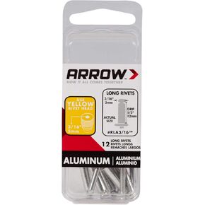 Arrow RLA3/16IP Long Aluminum 3/16-Inch Pop Rivets for Metal, Fabric, Leather, and Auto Repair, 50-Pack
