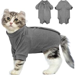 SUNFURA Cat Recovery Suit Female Anti-Licking Full Body Cat Surgery Recovery Suit with Sleeves Kitten Onesie After Spay Pet Surgical Recovery Suit Male Neuter E Collar Cone Alternative Grey S