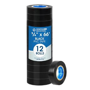Spartan Industrial - 3/4" X 66' Red Vinyl Tape - 12 Waterproof Colorful Electrical Tape Rolls for Color Coding, Cable Repair, and More