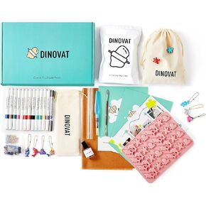 Dinovat Air Dry Clay Pottery Kit للبالغين-تشمل مجموعة Craft Diy: 500gclay ، 13 أقلامًا للطلاء الأكريليك ، قالب الطين ، glossvarnish