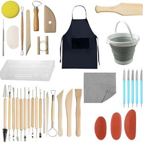 Aerova 36pcs أدوات الفخار ، أدوات الطين ، أدوات النحت ، مجموعة أدوات الفخار الأساسية ، مجموعة الفخار ، دلو الفخار ، ساحة الفخار ، أضلاع الفخار المطاطي ، مجداف الطين ، فنون DIY والحرف (36)