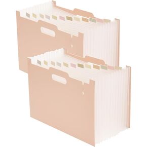 2-Piece Accordion Folder Manager, 12 Grid Expansion Pages, Portable Monthly Bill and Receipt Manager That Opens Upright, Colored Labels, School, Home, and Office letterhead Size, Tender Yellow