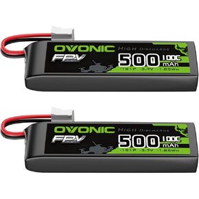 OVONIC 3.7V 100C 500mAh 1S Lipo Battery Long Size with JST Plug [1 Package Including 2 Batteries]