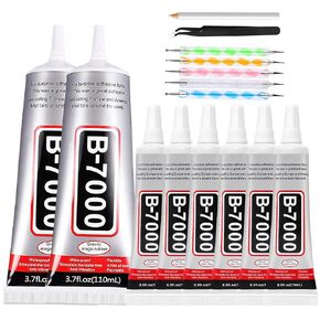 B7000 Adhesive Rhinestones Glue for Crafts, 2PCS 110ml / 3.7 fl oz B7000 Clear Glue+6PCS 15ml B7000 Glue + with 5 Dotting Pen Tool, Wax Pencil and Tweezer, Jewelry Glue for DIY Craft Makeup Shoes
