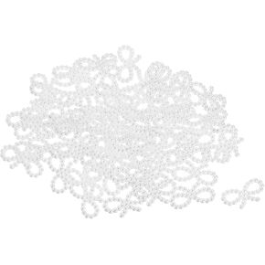 MECCANIXITY 200 Pcs Tiny Glitter Christmas Bows ABS Pearl-Like Bow White Garland for DIY Craft Project New Year Winter Party Valentines Supplies