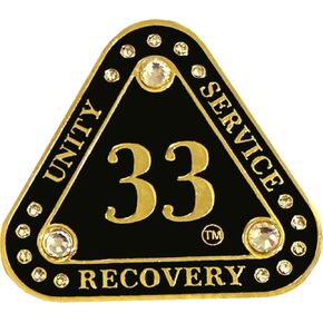 (1-55 سنة) AA 33 سنة "Midnight Crystals" Triangle Coin-ميدالية مجهولة للمدمنين على الكحول ، ميدالية الرصانة AA ، شريحة الرصانة الثلاثية ، بلورات صافية ، Golden ، Black Rainbow Glitter