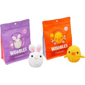 مجموعة Crochet Kit Crochet مع غزل سهلة كما رأينا على حزمة Shark Tank - مع دروس فيديو خطوة بخطوة - Kiki The Chick and Jojo the Bunny