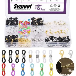 SWPEET 330PCS الذهب والفضة 3/4 "قابلة للتعديل سلاسل نظارات السيليكون نهايات الموصلات نهاية المشهد و 15/32"