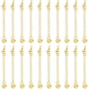 Beebeecraft 1 Box 20PCS سلسلة سوار الموسع 18K الذهب مطلي بالمجوهرات موسع تمديد سلسلة امتداد مع مشابك مخلب جراد البحر وعلامات نهاية حب القلب لقلادة ديي المجوهرات صنع الحرف اليدوية