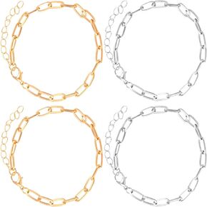 سلسلة سوار Oiiki 4 PCS مع مشابك جراد البحر ، وروابط سوار سحر قابلة للتعديل لصنع المجوهرات ، سوار سبيكة كلاسيكي للنساء ، الرجال - الفضة ، الذهب