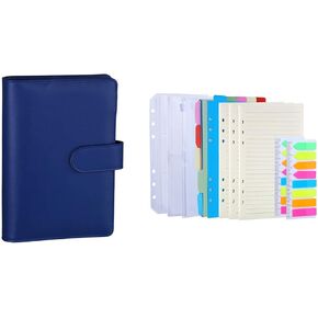 Antner A6 PU Leather Notebook Binder (Navy Blue) Bundle | 3 Pack A6 إعادة ملء ورقة ، 2 Pack 160pcs علامات صفحة النيون ، 10pcs مقاطع الموثق ، 3pcs الموثق جيوب