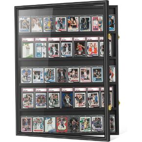 Baseball Graded Sport Card Display Case with LED Light, Large 40 Cards Display Case Wooden Wall Cabinet for Basketball Football Hockey Trading Cards Display Collectibles Souvenirs