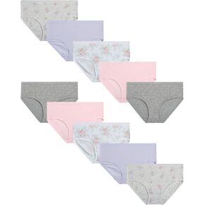 Laura Ashley Girls' Brief Underwear - 10 Pack Breathable Stretch Cotton Brief Panties - Underwear for Girls (Sizes: 4-12)