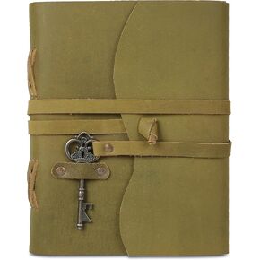 مجلة جلدية مع Deckle Edge Paper 8 × 6 بوصة ومفتاح عتيق | كتابة اليدوي اليدوي مذكرات دفتر | Bound Daily Notepad للرجال والنساء المتوسط ​​، وسادة رسم/كتابة للفنانين (أسود)