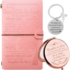 BoomBoomGifts Daughter in Law Gifts,Daughter in Law Gifts from Mother in Law,To My Daughter in Law Leather Journal,Daughter in Law Mirror,Daughter in Law Keychain,Birthday Gifts for Daughter in Law