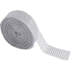 Super Z outlet Silver Diamond Fararkling Rhinestone Mesh Ribbon لزخارف الأحداث ، كعكة الزفاف ، أعياد الميلاد ، استحمام الطفل ، الفنون والحرف ، 1.5 "× 10 ياردة ، 8 صف ، لفة 1