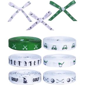 6 Rolls 30 Yards Golf Ribbon for Gift Wrapping 0.39 Inch Golf Theme Grosgrain Ribbon for Sports Events Party Decorations DIY Wreath Sewing Supplies