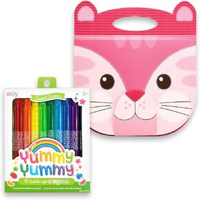 Ooly Carry Along Sketchbook - Cat & Yummy Yummy Twist Up Scented Crayons, Set of 10 Crayons for Kids with Fruit Scents
