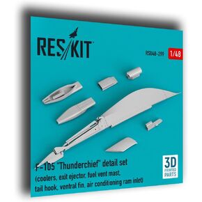 Reskit RSU48-0299 1/48 F-105 Thunderchief Detail Set (مبردات ، قاذف الخروج ، تنفيس الوقود ، خطاف الذيل ، زعنفة بطنية ، مدخل ذاكرة الوصول العشوائي للهواء) (مطبوعة ثلاثية الأبعاد)