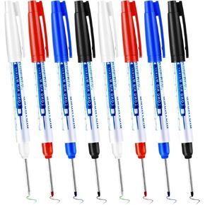 8 Pcs Long Nib Marker Deep Hole Marker Waterproof Deep Reach Marker 30mm Reach Permanent Markers and Marker Pens Construction Markers Construction Ink Pen for Carpenters Builders, 4 Colors