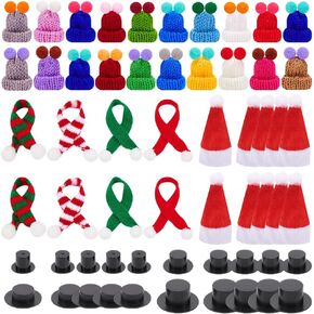 nbeads 58pcs قبعة عيد الميلاد المصغرة ميني عيد الميلاد ، قبعات حياكة ميني عيد الميلاد قبعة وشاح دمية البلاستيك قبعة صغيرة وشاح لحرف سانتا لقبعات الشجرة الكريسم