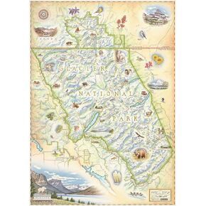 ملصق خريطة Glacier National Park مرسومة باليد - Atermitic 18x24 بوصة Art -Style Wall Art - طباعة الطباعة الحجرية مع أحبار الصويا - هدية فريدة من نوعها لهواة التاريخ أو المسافرين أو المعلمين أو الديكور المنزلي - جميع الأجر - مصنوعة في الولايات المتحدة الأم