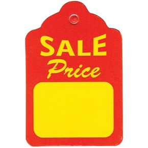 1000 Small Red & Yellow Unstrung Boutique Sale Price Merchandise Tags - 1.75" W x 1.875" H